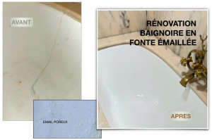 Photo de galerie - Rénovation d'une baignoire en fonte émaillée. Email très abimé.