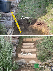 Photo de galerie - Création d’un escalier paysager sur butte de terre 