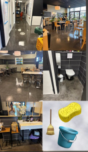 Photo de galerie - Nettoyage Completde salle de restaurant et de sanitaire sol table chaise surface