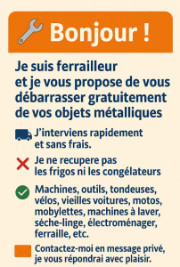 Photo de galerie - Bonjour je vous debarrasse gratuitement de toute ferraille  