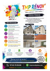 Photo de galerie - Flyer TMP RENOV'
Découvrez tout le savoir faire que TMP RENOV' propose!
