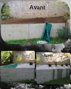 Photo de galerie - Mise en place de bâche anti mauvais herbe 
plantation
mise en place de gravillons blanc 