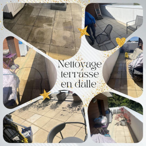 Photo de galerie - Nettoyage, terrasse, dalles, 50 m² avec produit anti mousse, brossage et nettoyage Karcher