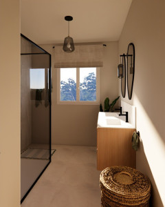 Photo de galerie - Transformation d'une ancienne cuisine en salle d'eau contemporaine.