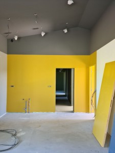 Photo de galerie - Chantier ponçage des bandes et peinture complète de la maison en couleur. 