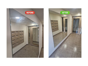 Photo de galerie - Entretien de copropriété : nettoyage et désinfection des parties communes (ascenseur, escaliers, couloirs, boîtes aux lettres, surfaces vitrées, poignées de porte, interphones...)