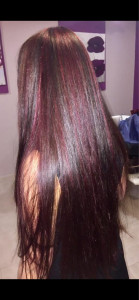 Photo de galerie - Couleur mèches lissage brésilien sur cheveux naturels très longs 