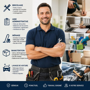 Photo de galerie - Homme toutes mains sérieux et polyvalent : bricolage, ménage, manutention, aide administrative et lavage de voiture. Service soigné et fiable.