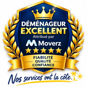 Photo de galerie - ? Déménageur Excellent – Label attribué par Moverz
Baie des Anges Transport est fier d’avoir obtenu le label « Déménageur Excellent », une reconnaissance de notre engagement envers la qualité de nos prestations, notre fiabilité.