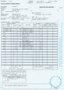 Photo de galerie - Relevé de notes de mon diplôme du bac obtenu en 2015 mention bien