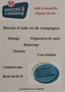 Photo de galerie - Vous êtes débordés, vous avez besoin d'aide, d'accompagnement dans vos tâches quotidiennes, ou d'une compagnie pour une balade, une discussion.
Je suis disponible, n'hésitez pas à me contacter 