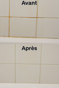 Photo de galerie - Joints de carrelage de salle de bain déjaunies