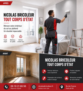 Photo de galerie - Je peins votre maison,plafonds et murs,revêtements de sols,pose de papiers peints et papiers et toiles à peindre.