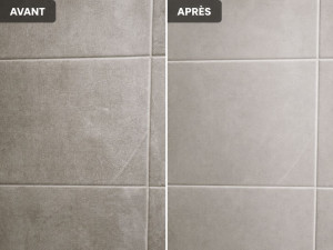 Photo de galerie - Nettoyage de carrelage de douche avec du calcaire incrusté
