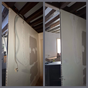 Photo de galerie - Encastrement d’une ligne électrique avant/apres 