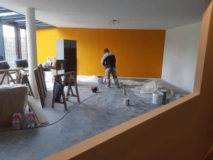 Photo de galerie - Peinture intérieure d’un salon avec mur décoratif. Préparation des supports et finition soignée