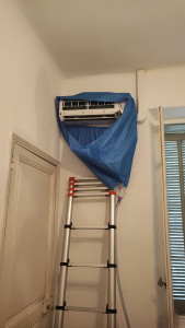 Photo de galerie - Nettoyage climatisation unité intérieure et extérieure avec nettoyeur haute pression et produit anti bactérie