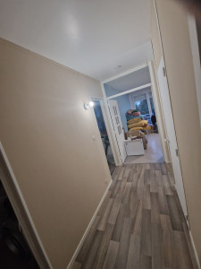 Photo de galerie - Remise au propre d'un couloir avec enduit et peinture, et pose de moulures.