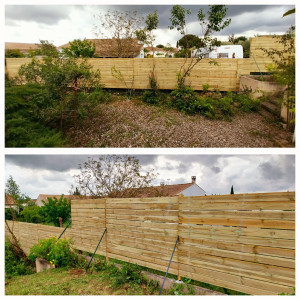 Photo de galerie - Pose d'une clôture en panneaux bois fait maison
