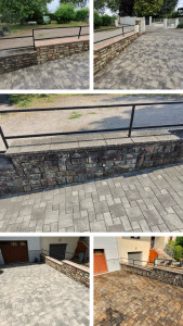 Photo de galerie - Nettoyage pavés , muret avec traitement fongicide 