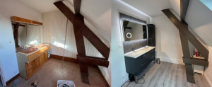 Photo de galerie - Rénovation intégrale de la salle de bain (meubles, murs, sol, peinture, modifications élec, évacuations...)