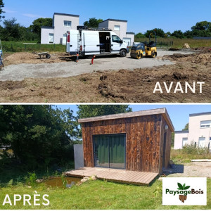 Photo de galerie - Mon plus gros projet un studio de jardin, une terrasse et un petit bassin. Un bivouac idéal au cœur des monts d'Arrée.