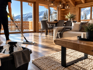 Photo de galerie - MK Nettoyage prend soin de votre chalet : ménage complet, remise en état entre deux locations et entretien régulier.