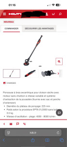 Photo de galerie - HILTI DWS 225 - ponceuse girafe la plus légère et précise du marché, 3,5kg EPTA - pour les cloisons sèche (plaque de plâtre « placo ») sur murs et plafonds ponçage en hauteur de 1440 mm sans rallonge et 1930 mm avec rallonge 