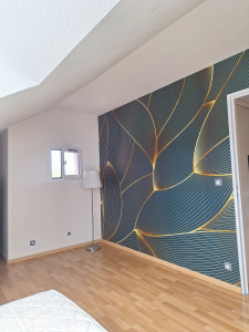 Photo de galerie - Pose de papier panoramique et peinture plafond et mur 