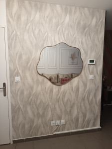 Photo de galerie - Pose du papier peint et du miroir 