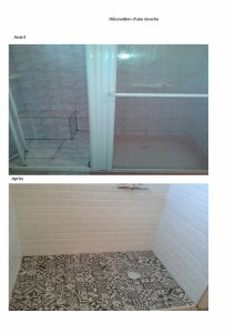 Photo de galerie - Rénovation d'une douche en faïence métro et mosaïque au sol 