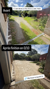 Photo de galerie - Rénovation d’une cour , décapage , reprise des pentes , mise en place d’un gravier 0/10 et compactage 