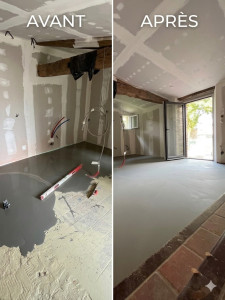 Photo de galerie - Ragréage avant pose de parquet + carrelage 
