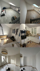 Photo de galerie - Pose de sol stratifié et pose d’une cuisine avec meuble en kit