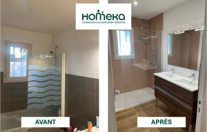 Photo de galerie - Rénovation d'une salle de bain, retrait d'une baignoire pour installer une douche de plain-pied.
