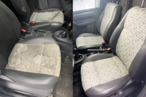 Photo de galerie - Nettoyage intérieur de voiture - Transformation complète
Photo avant/après illustrant notre service de nettoyage automobile professionnel. Les sièges en tissu présentaient des taches importantes et des salissures incrustées. Après notre intervention, les 