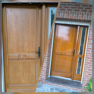 Photo de galerie - Mis à jour pour cette porte avec sa baie et ses huits menuiserie. 2 couches de chaîne clair avec égrenage entre deux 