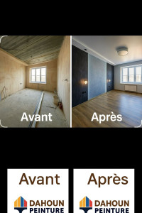 Photo de galerie - Après intervention : application d’un revêtement de sol (parquet stratifié), remise en état des murs, enduit, ponçage et peinture 