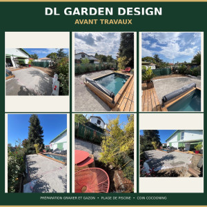 Photo de galerie - Préparation complète des extérieurs avant transformation : terrassement et préparation des zones autour de la piscine pour la création d’un nouvel espace paysager.
