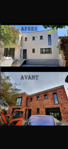 Photo de galerie - Transformation complète d’une maison avec une façade moderne, sobre et lumineuse. Un beau changement qui apporte plus d’élégance et de modernité à l’ensemble.