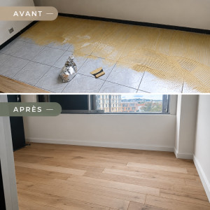 Photo de galerie - Pose de parquet massif sur ancien carrelage