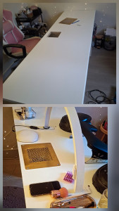 Photo de galerie - Découpe plan de travail + encastrement aspirateur pour onglerie.