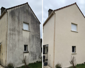 Photo de galerie - Avant après d’un traitement de façade, très bon résultat obtenu grâce a notre gamme de produit professionnel 