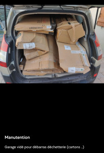 Photo de galerie - Manutention, enlèvement cartons et divers objets stockés.
Pour envoi déchetterie.