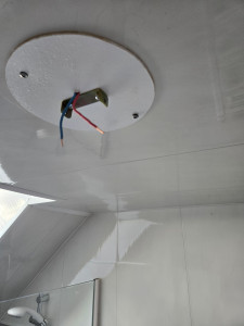 Photo de galerie - Récupération d'un fil arraché dans un faux-plafond et installation du luminaire par la suite pour finaliser mon intervention. 