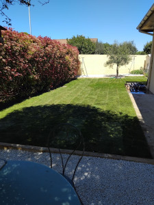 Photo de galerie - Pose gazon en rouleaux et bordure bois