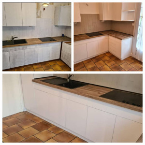 Photo de galerie - Renovation d'une vielle cuisine.
changement du plan de travailnet équipement et mise en peinture avec la crédence.