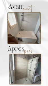 Photo de galerie - Rénovation salle de bain transformation baignoire à douche. 
