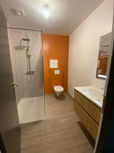 Photo de galerie - Installation complète d’une salle de bain, réseau d’eau, électricité, équipement et finition. 