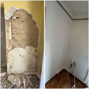 Photo de galerie - Rénovation d’un pan de mur avec placo et mise en peinture,avant et après 
